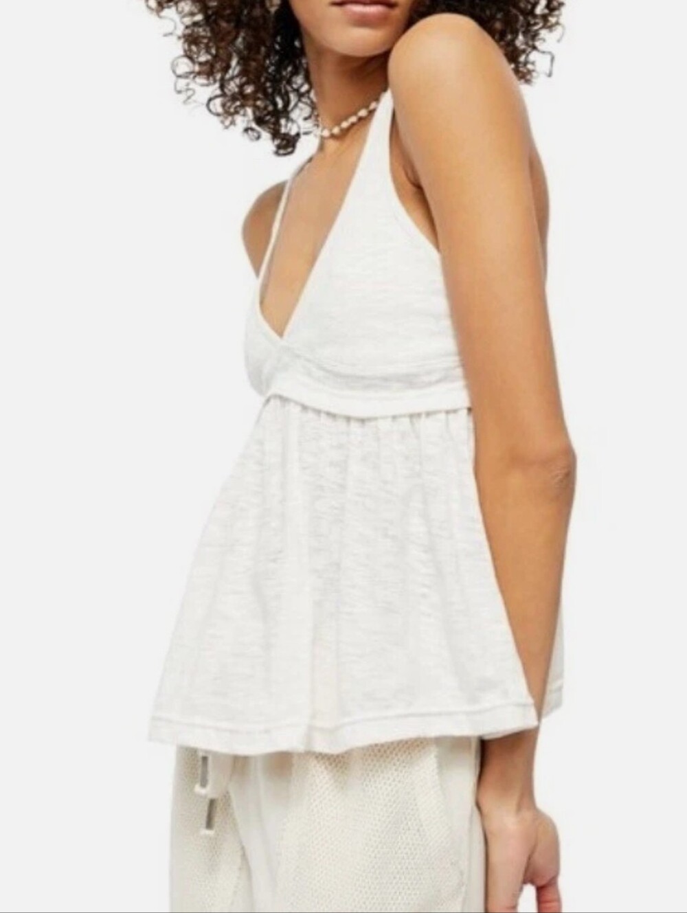 Free People White Zinia Sleeveless V-Neck Top Size L
